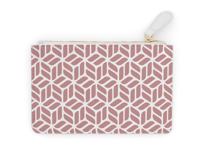 Geometric Rose Pattern Mini Clutch Bag | Modern Cube Motif, Zipper Pouch