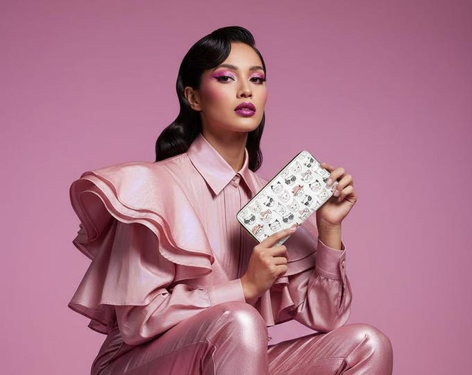 Cute Cat Faces Pattern Zipper Wallet | White Cat Print Wallet