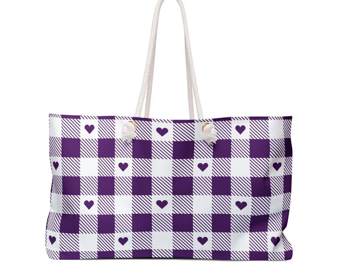 Purple Plaid Heart Weekender Bag | Plaid Tote