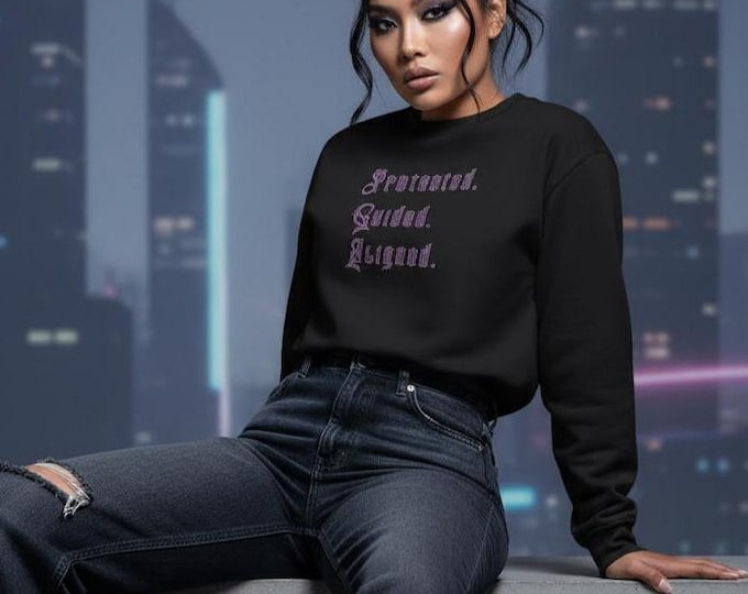 Protected Guided Aligned Tarot Crewneck sweatshirt | Spiritual Affirmation, Gothic Script