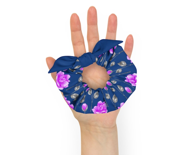 Purple and Blue Floral Hair Scrunchie-Hair Scrunchies-Scrunchies are back!-Hair Accessory