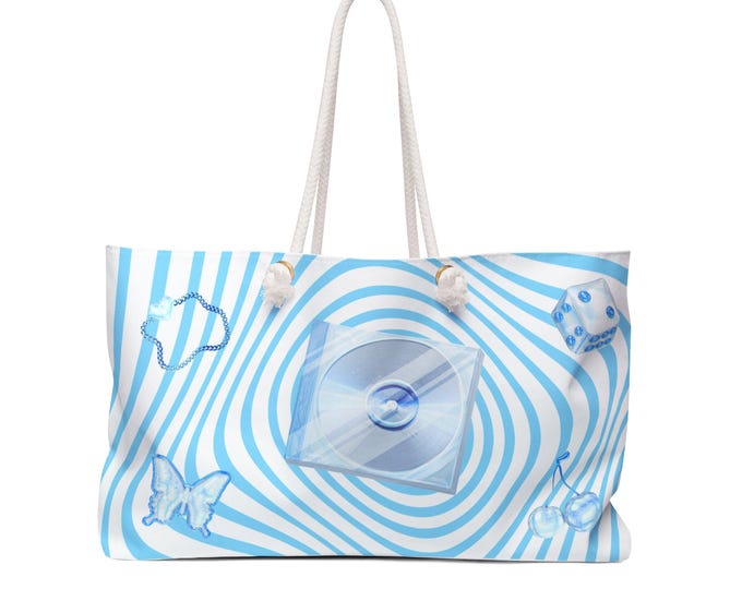 Blue Swirl Y2K Motif Weekender Bag | Butterfly, Dice Accent