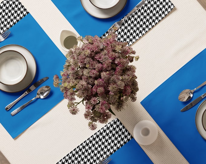 Sky Blue with Houndstooth Pattern Breakfast, Lunch, Dinner Placemat Set