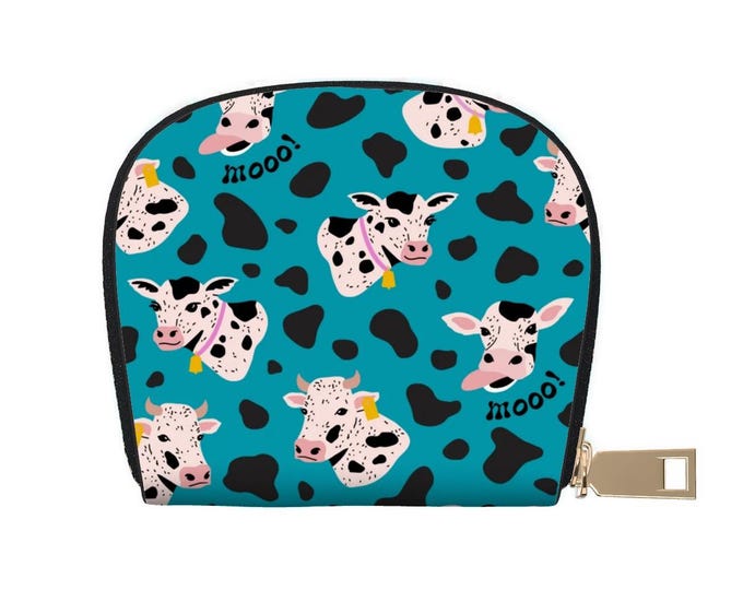 Aqua Cute Cow Small Semicircle Card Holder