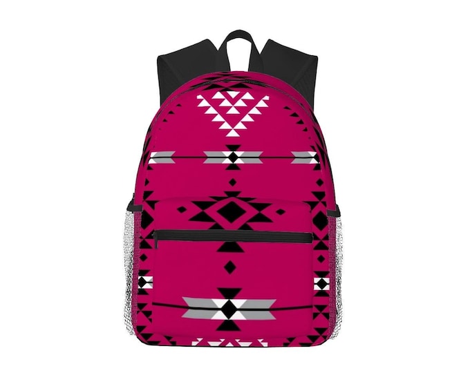 Fuchsia Oxford Backpack with Changeable Pocket Pattern | Tribal Pattern