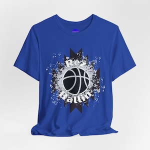 Rez Ballin Graphic Tee – White or Blue | Unisex Native-Inspired Jersey T-Shirt | Soft Cotton Basketball Shirt | Indigenous Streetwear