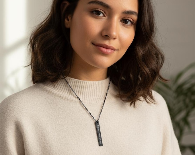 Engraved Vertical Bar Necklace - Inspirational Jewelry for Daily Motivation, Custom Gift for Her, Unique Affirmation Pendant