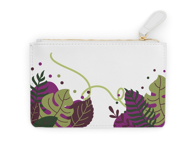 Tropical Leaf Illustration Mini Clutch Bag | Botanical Print Wallet