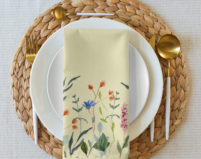 Buffalo Butter Wildflower Dinner Cloth Napkin Set of 4 | Custom Printed Table Linens | Soft Polyester, Eco-Friendly | Dining Essentials