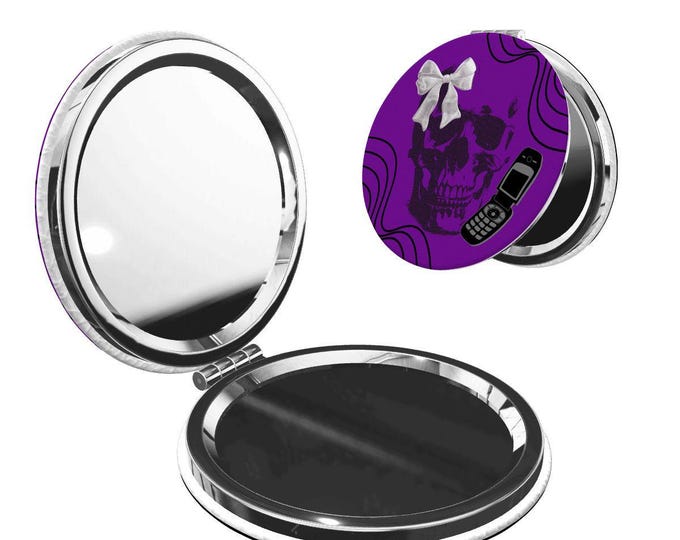 Purple and Black Y2K Round Shape Portable Pocket Mirror