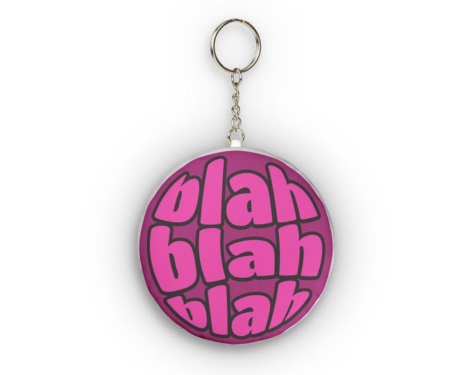 blah blah blah Custom Shape Mini Plush Keychain | Pink Text Pattern