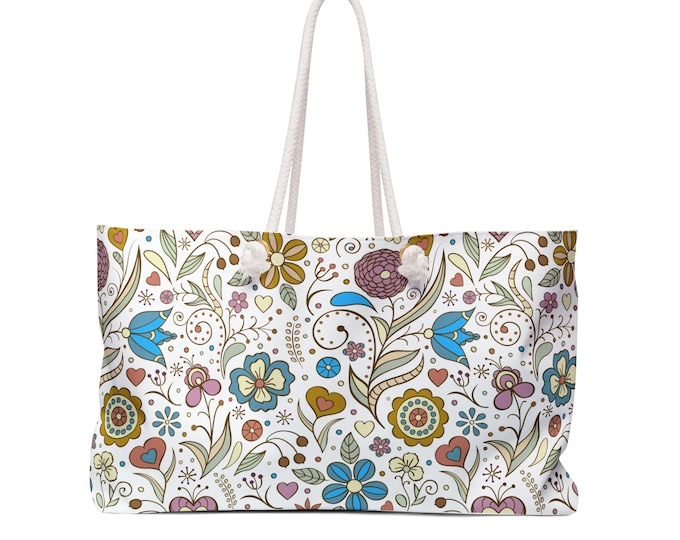 Floral Whimsy Pattern Weekender Bag | Boho Flowers, Tote Travel Bag