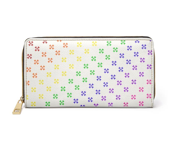 Rainbow Native Stars Pattern Zipper Wallet | Cream Colored Native American Design