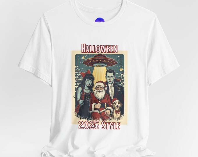Halloween 2025 Style T-Shirt | Vintage Horror Santa, Zombie and Vampire
