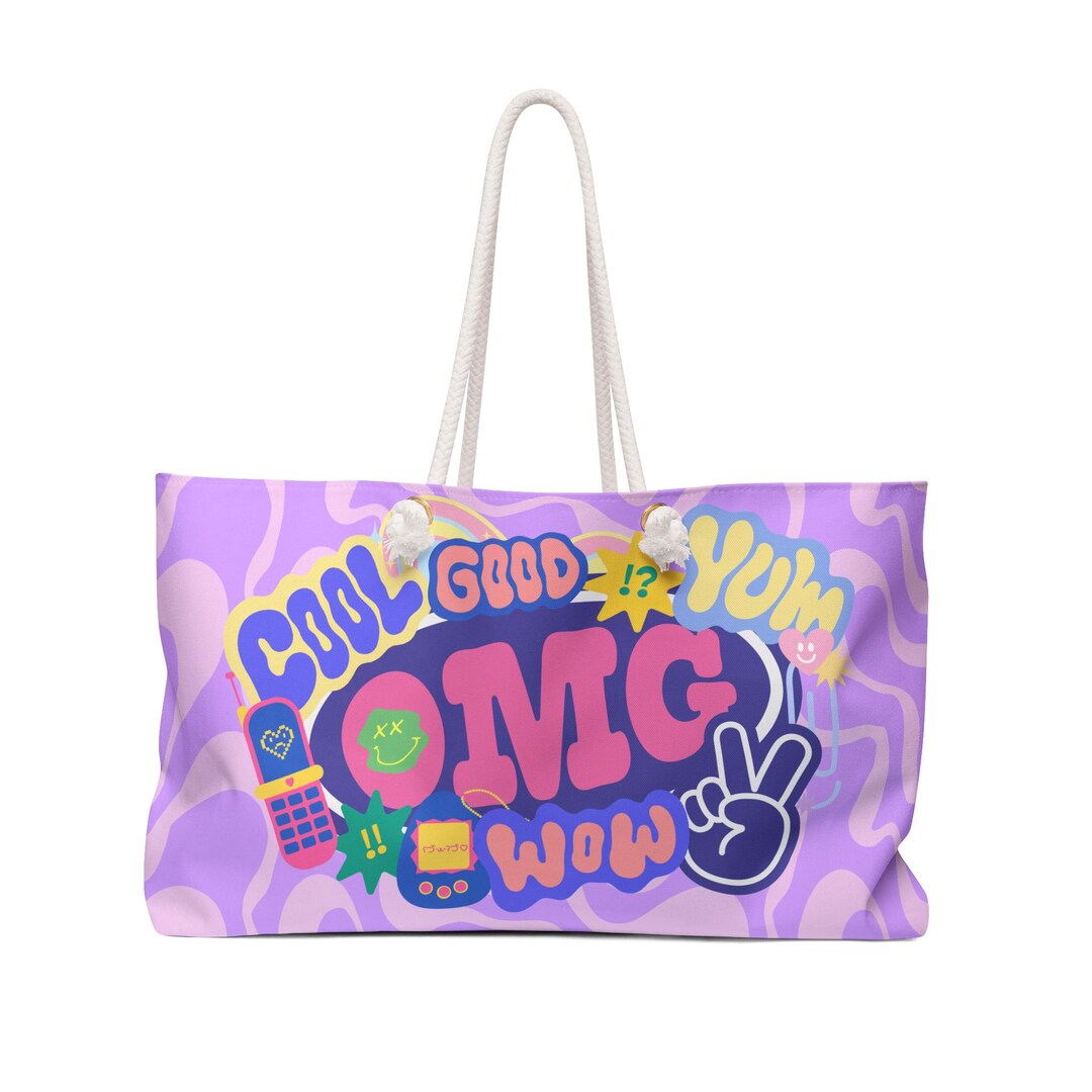 OMG Retro Sticker Collage Weekender Bag | Purple 90s Pop Art - Etsy