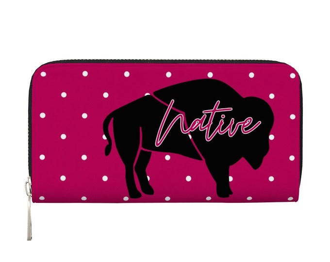 Fuchsia White Black Bison Innii Native Designed Long Zipper Wallet