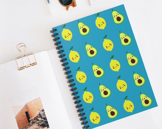 Cute Lemon and Avocado Faces Spiral Notebook - Ruled Line