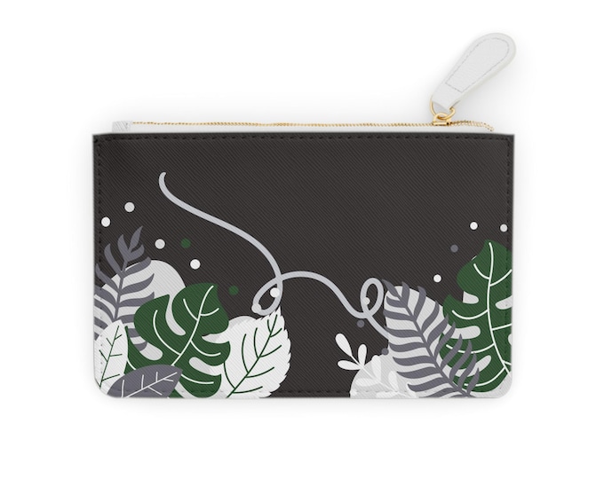 Tropical Leaves Mini Clutch Bag | Black and Green Monstera Zip Pouch