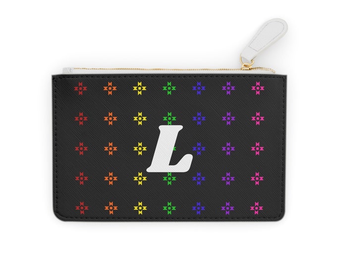 L Rainbow Native Stars Mini Clutch, Personalized with White Initial L, Initialized