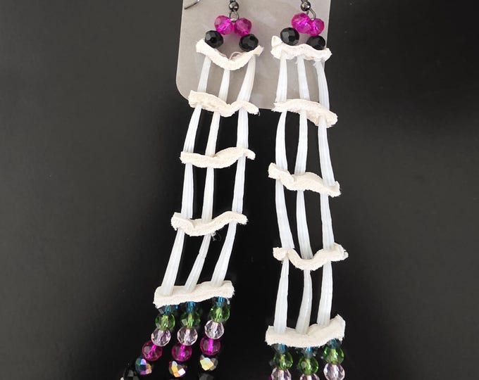 Dentalium Shell Earrings 6” – Native American Handmade Jewelry by Iron Woman 80, Blackfeet & Comanche Artist