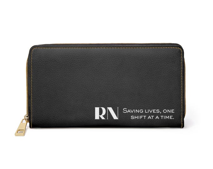 RN Nurse Logo Black Zipper Wallet | Saving Lives One Shift At A Time
