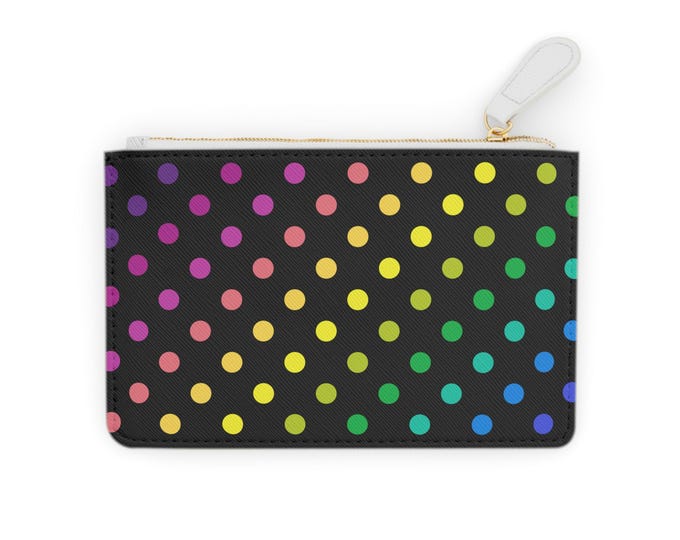 Rainbow Polka Dot Mini Clutch Bag | Colorful Dots on Black