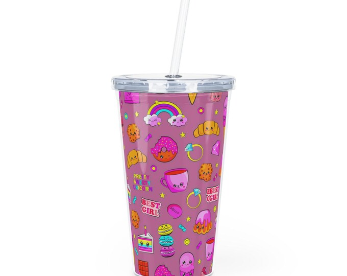 Sweetness and cute little faces Plastic Tumbler with Straw