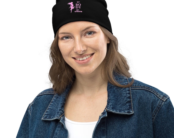 My Body My Choice Pink Graphic Black Beanie