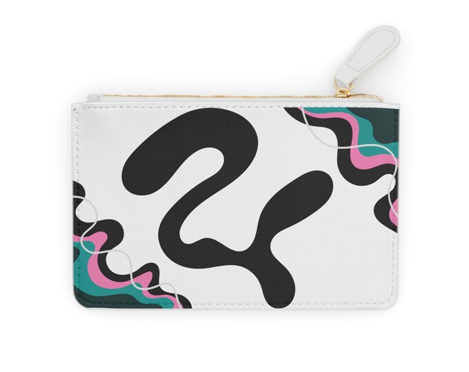 Abstract Wavy Shapes Mini Clutch Bag | Modern Pink Teal Black Pattern