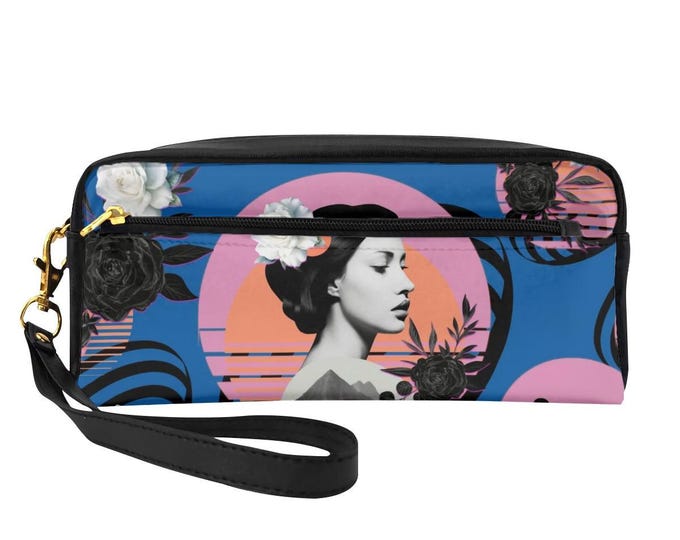 Clean Girl Minimalist in Morning Glacier Rectangular Leather Makeup Bag