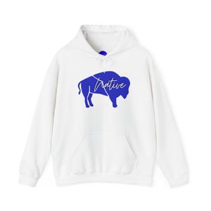 Native Bison Blue Graphics Hoodie Unisex Fleece Pullover White, Black, Light Blue and Pink