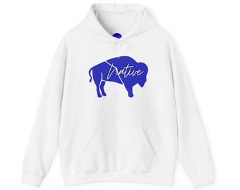 Native Bison Blue Graphics Hoodie Unisex Fleece Pullover White, Black, Light Blue and Pink