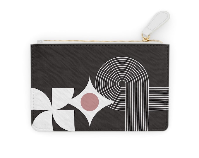 Retro Geometric Pattern Mini Clutch Bag | Black Abstract Mid Century Design