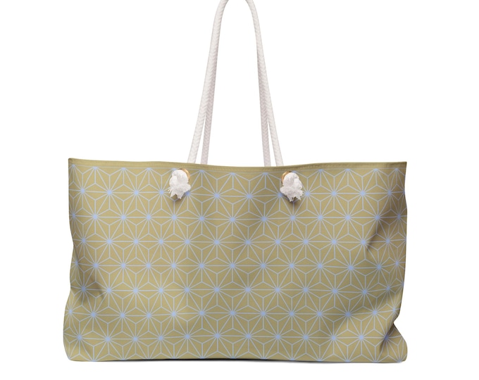 Asanoha Geometric Flower Pattern Weekender Bag | Pale Gold Floral Tote