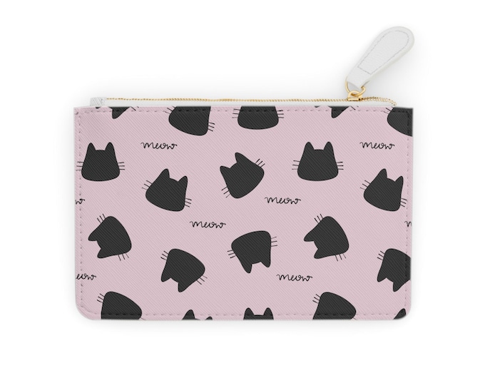 Black Cat Heads Pattern Mini Clutch Bag | Pink Meow Design