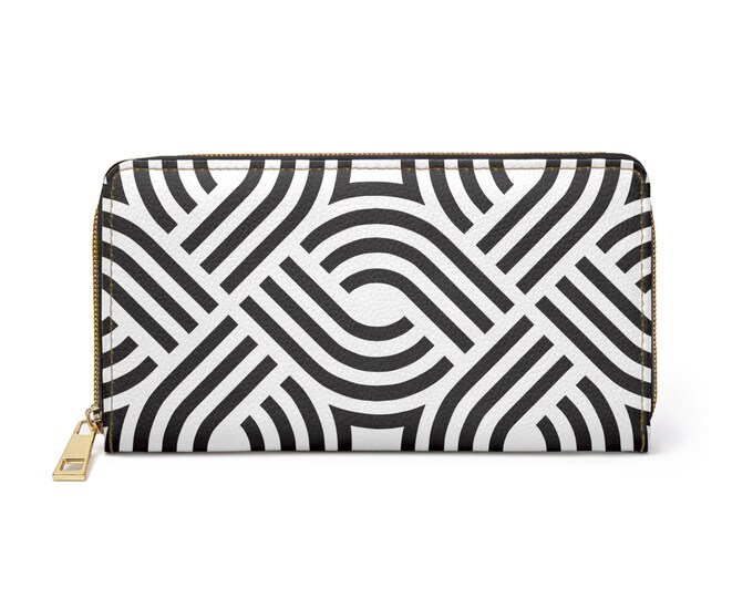 Geometric Black and White Maze Zipper Wallet | Modern Pattern Wallet