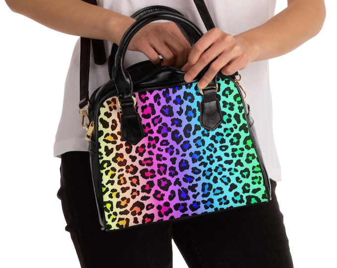 Rainbow Leopard Pattern Shoulder Handbag