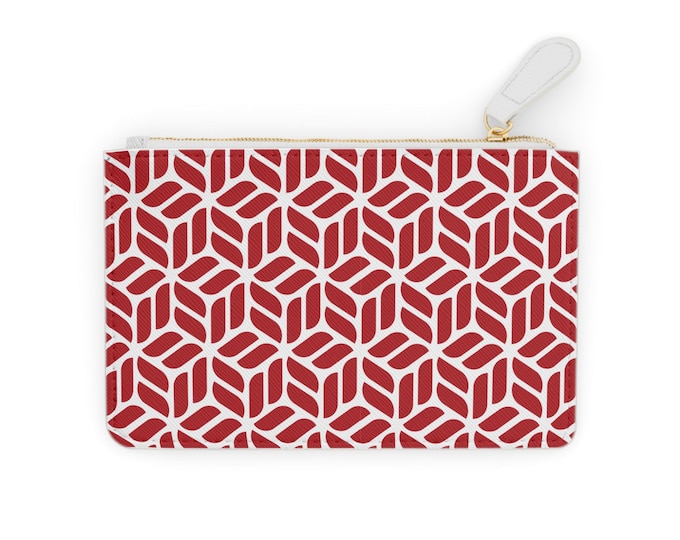 Red Geometric Tile Mini Clutch Bag | Modern Pattern Zipper Pouch