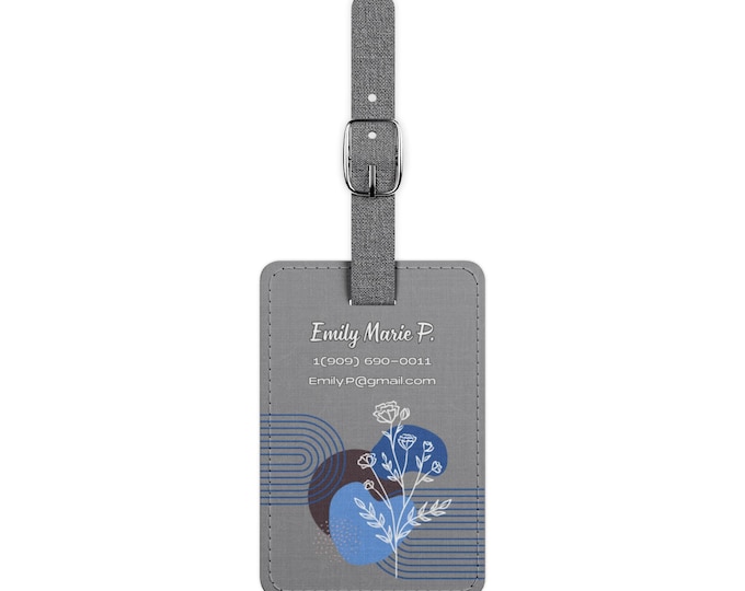 Blue  and White Boho Abstract Floral Personalized Luggage Tag | Rectangle