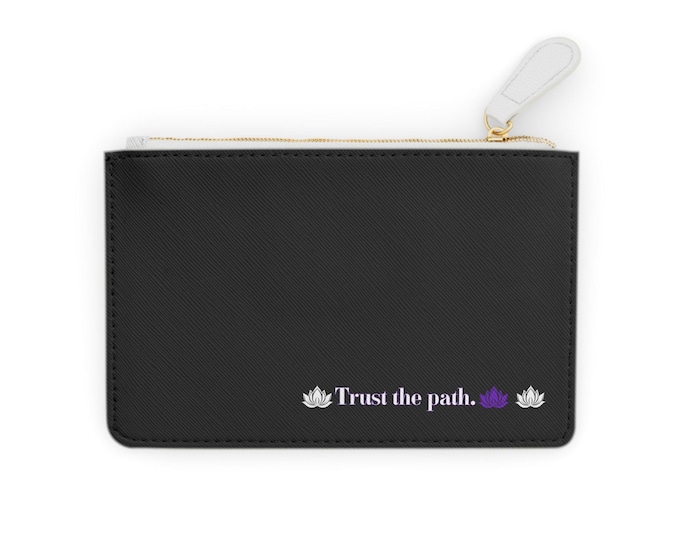 Trust the Path mini clutch wallet | lotus motif, black zip cardholder