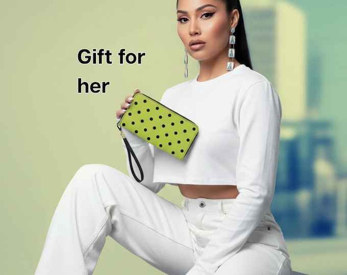 Polka Dots Lime Zipper Clutch Wallet Wristlet