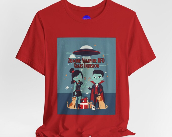 Zombie Vampire UFO Xmas Invasion T-Shirt | Holiday Sci Fi Illustration