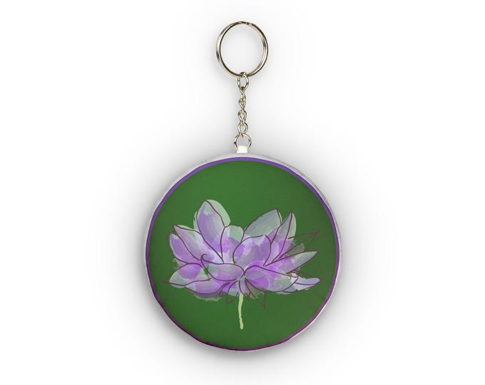 Purple Lotus Floral Custom Shape Mini Plush Keychain | Round Plush Keychain