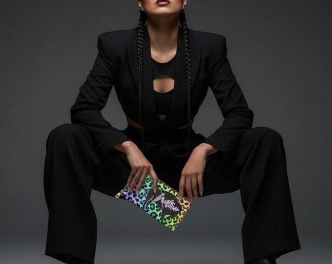 Native Buffalo silhouette Zipper Wallet | Rainbow Leopard Pattern