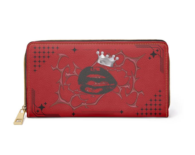 Crowned Lips Rose Graphic Zipper Wallet | Red Crowned Kiss Wallet