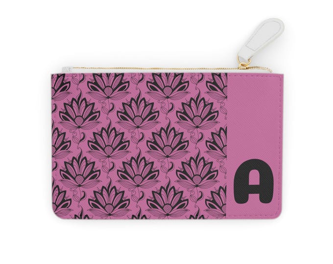 Initial A Pink and Black Succulents Mini Clutch Bag