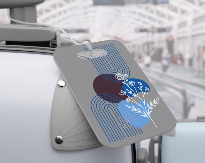 Blue and White Boho Abstract Florals Custom Luggage Tag | Personalized ID Travel Tag
