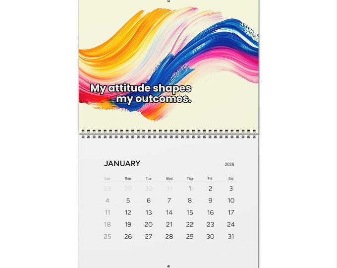Positive Mindset Motivational Quote Paint Stroke | Wall Calendar 2026