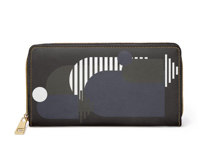 Boho Dark Abstract Geometric Moon Design Zipper Wallet | Modern Minimalist