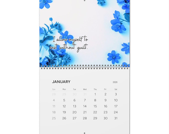 Floral Mental Health Inspirational Quote Wall Calendar 2026 | Motivational Monthly Calendar